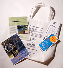 Emory college first-years were greeted with this reusable tote bag and EPA shopping list when they arrived on campus.