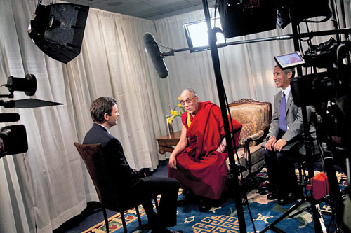 Dalai Lama being interviewed