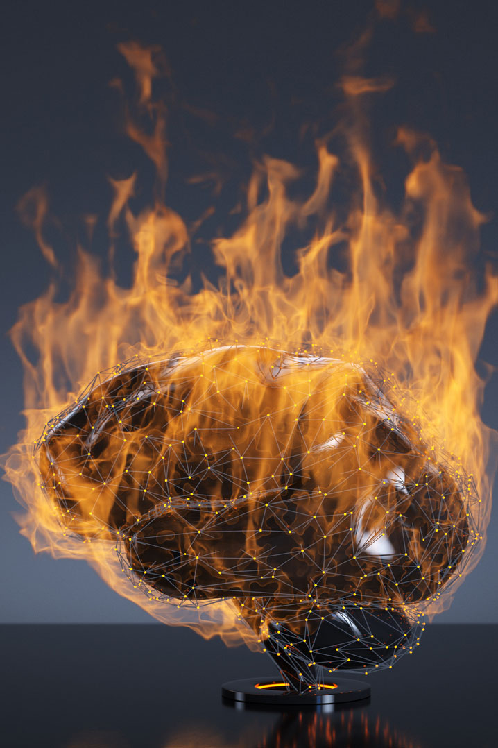 A simulated brain on fire.