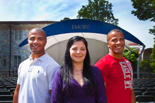 Courtney Black, Willow Wood, and Kyle Black are three of the first graduating recipients of the Emory Advantage Program.