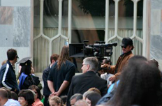 Sean Penn filming on location at the Quad