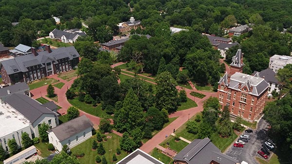 campus buildings aerial view
