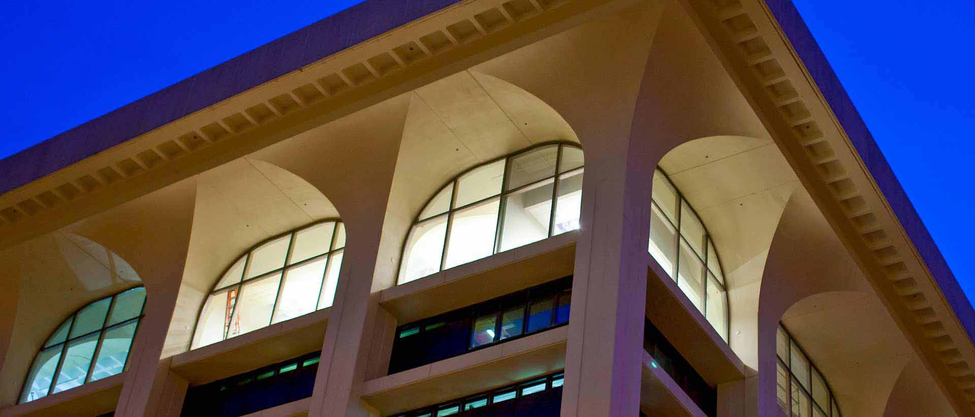 woodruff library roofline under blue sky