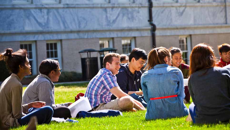 students having class on the quad