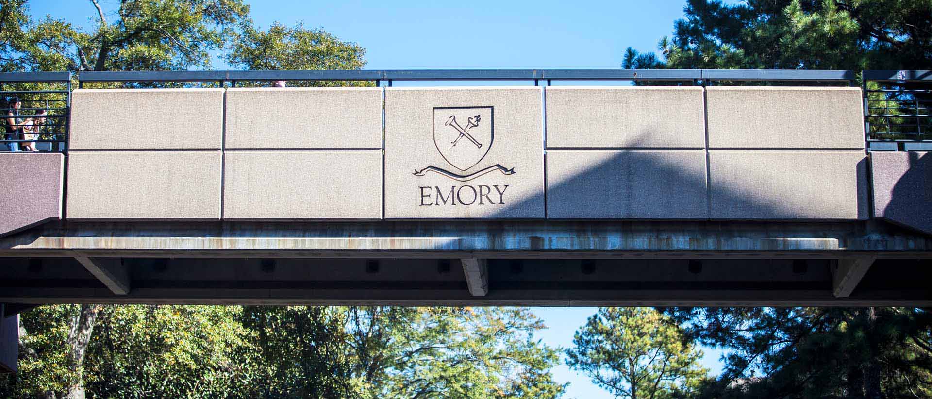 bridge walkway with emory shield on it