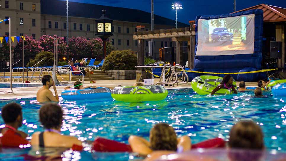 dive in outdoor movie at pool