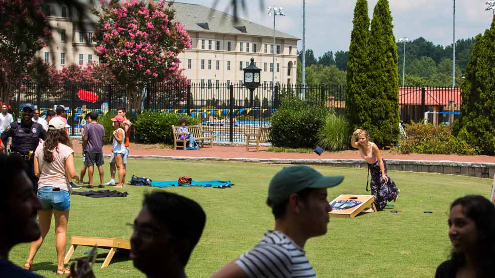 students playing games on quad