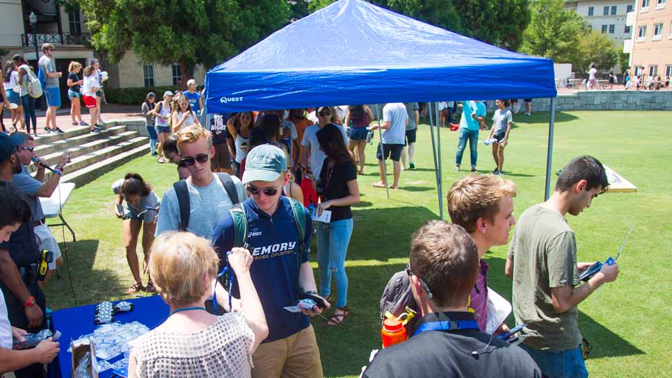 students gathering on quad