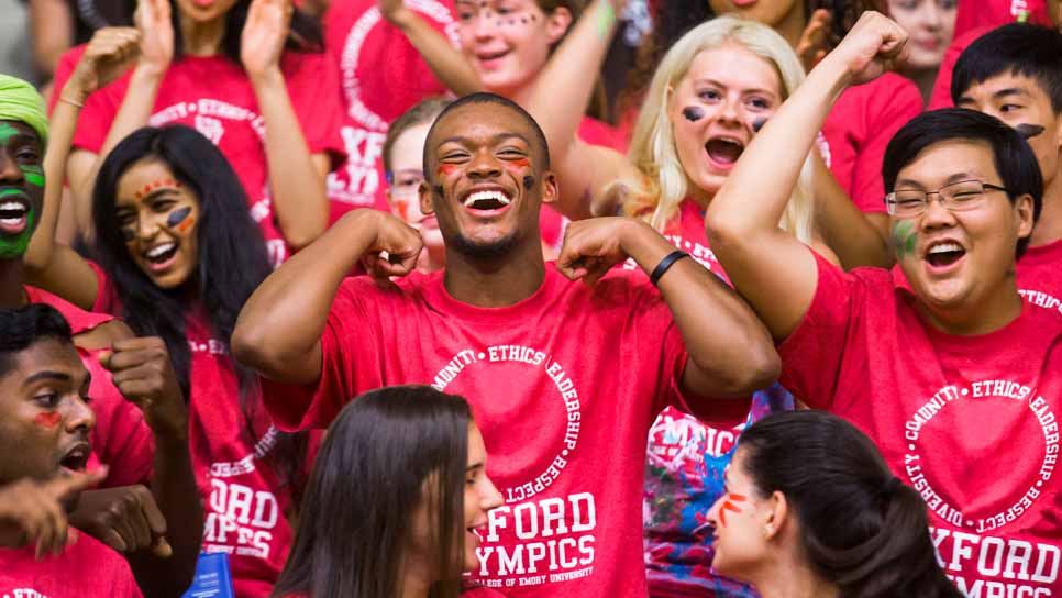 students cheering at oxford olympics