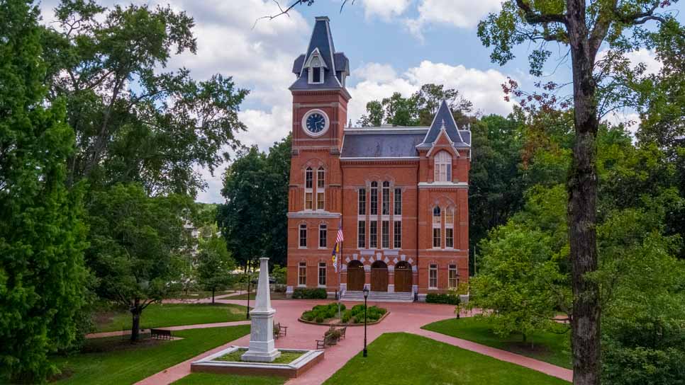 arial shot of seney hall 