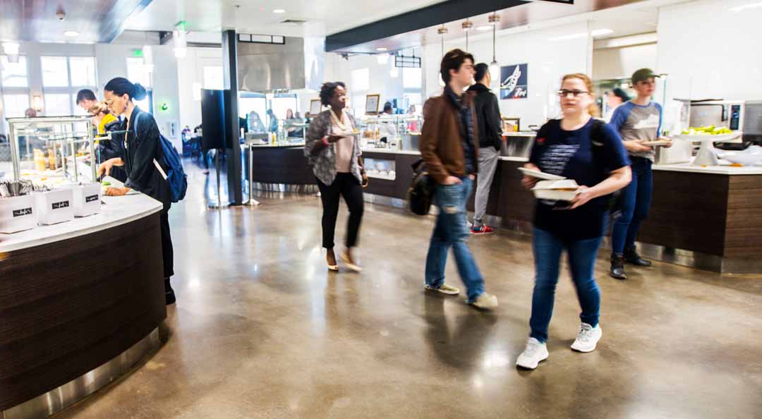 students choosing meals in dining hall