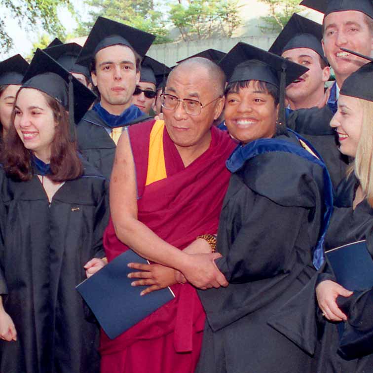 his holiness the xiv dalai lama with studens
