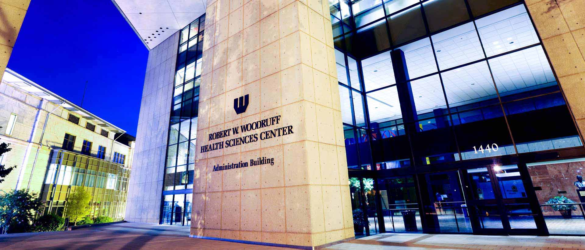 exterior view of woodruff health sciences center building entrance