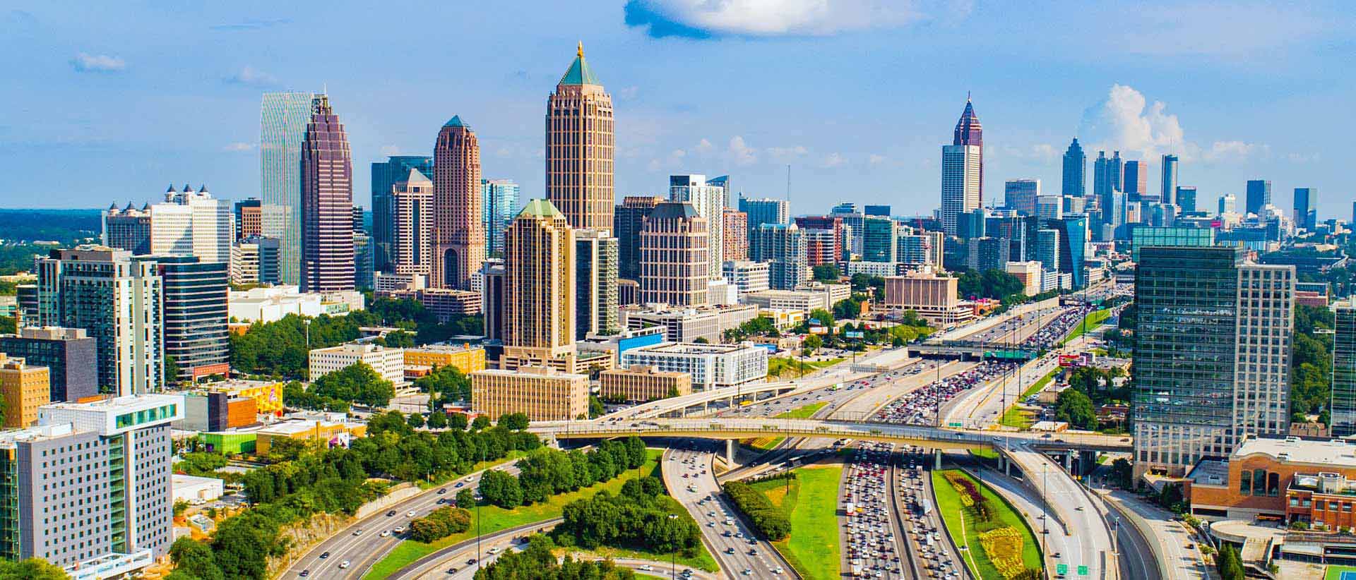 skyline view of the city of atlanta as seen from the air