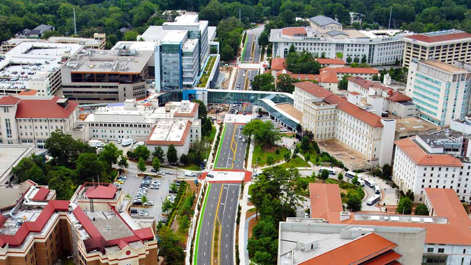 aerial shot of clifton corridor