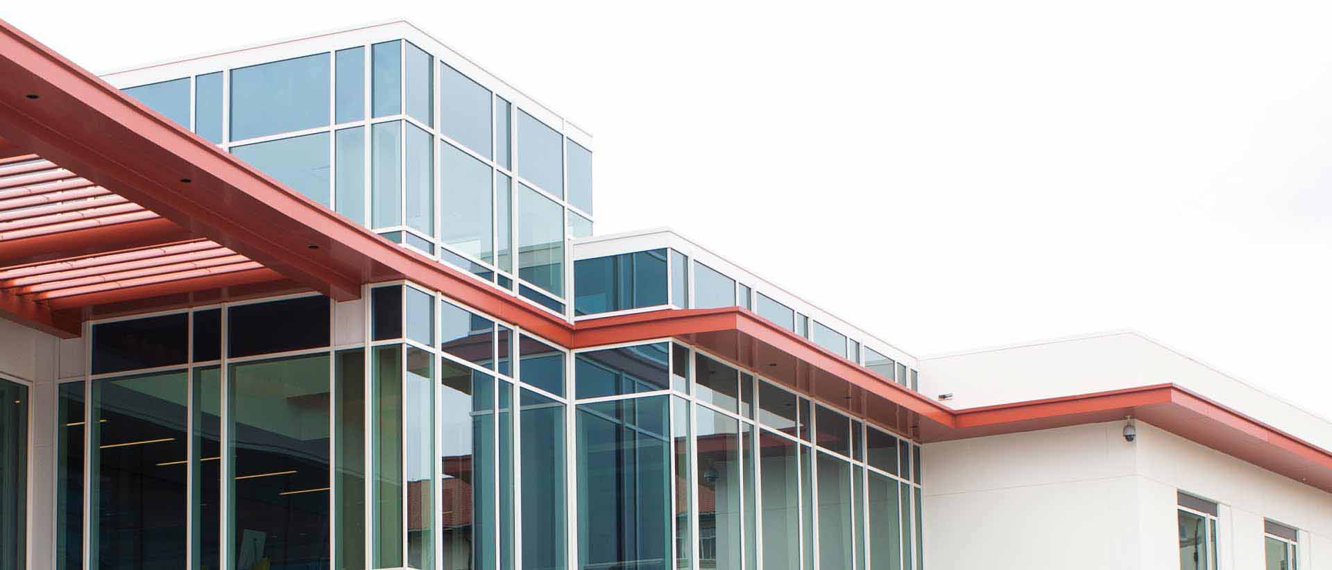 exterior of the student center with a red roof