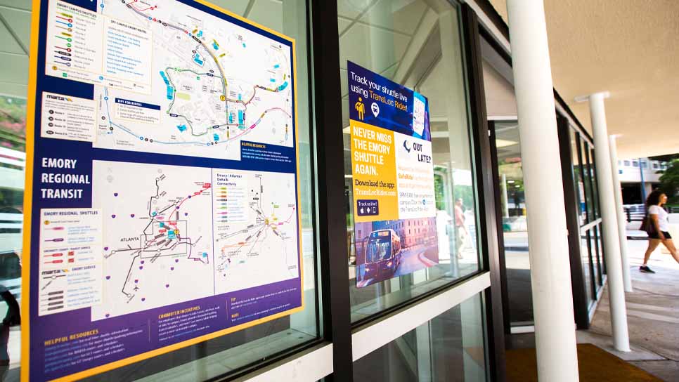 shuttle maps on the parking deck wall