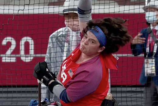 Cassie Mitchell participates in a discus throw