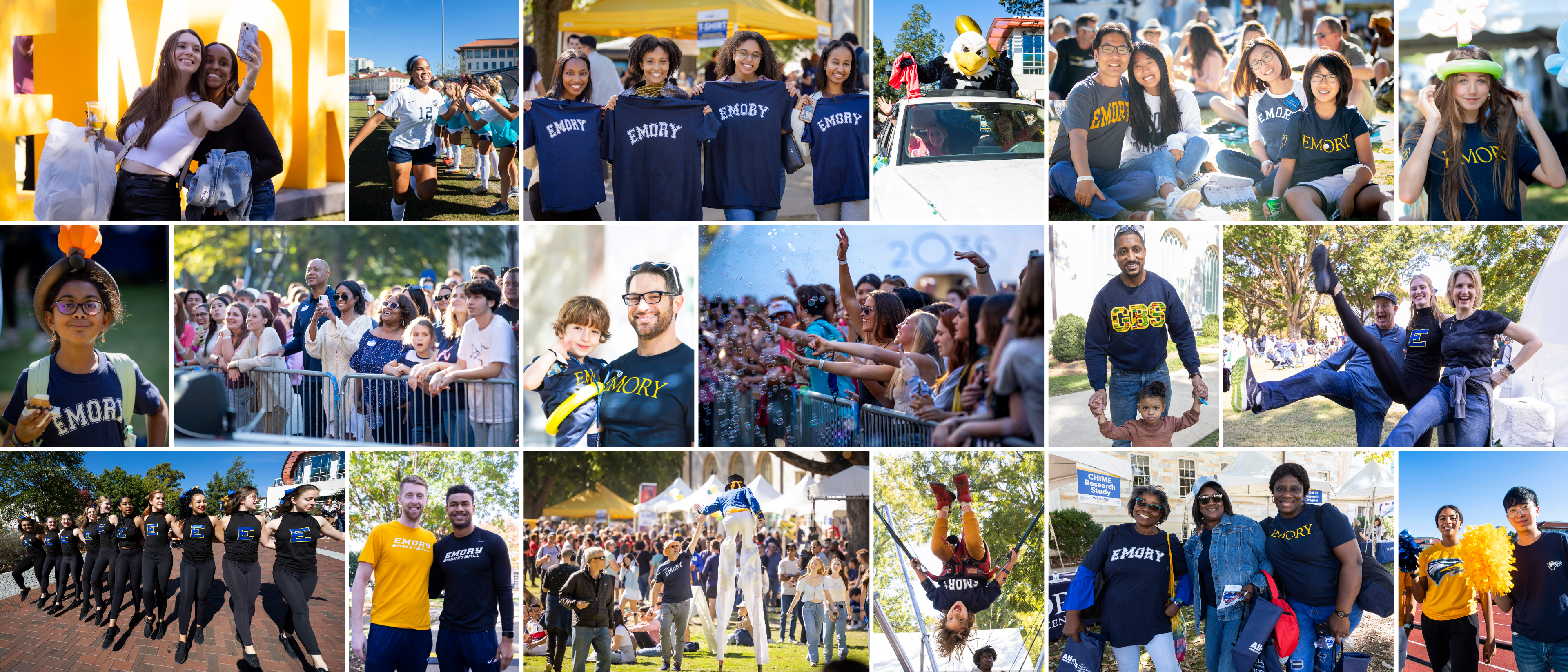 A collage of students, alumni and families enjoying Homecoming events