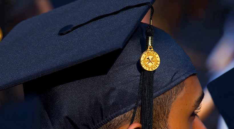 close up of graduate wearing mortarboard