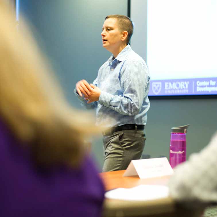 Faculty member Donna Troka leading a class discussion