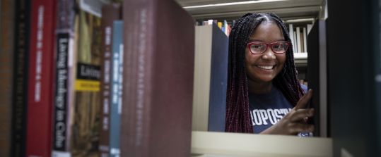 girl in library